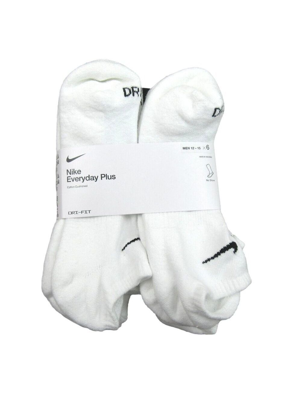 Nike Everyday Plus No Show Socks 6 Pack Men's Size XL 12-15 White NEW